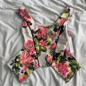 Line & Dot Floral Tapestry Structured Corset Top